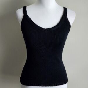 Gap Knit Cami Tank Top Womens Small‎ Black Ribbed Cotton Y2K Minimalist Natural
